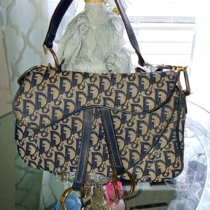 Christian Dior Vintage Double Navy Saddle Bag